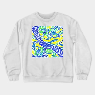 Blue, yellow and green floral watercolor pattern Crewneck Sweatshirt